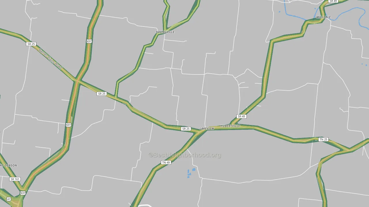 Youngville, TN Map of Noise Levels in Youngville