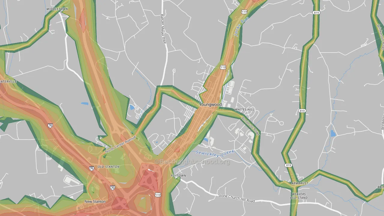Youngwood, PA Map of Noise Levels in Youngwood