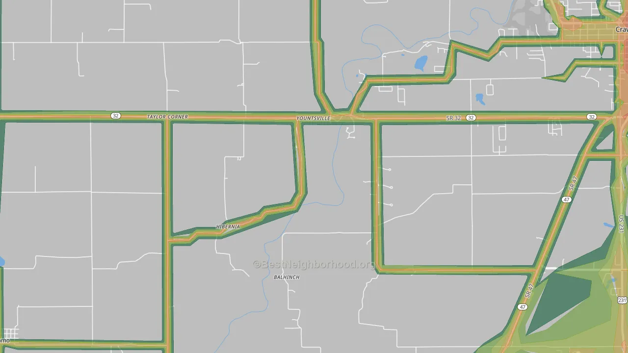 Yountsville, IN Map of Noise Levels in Yountsville