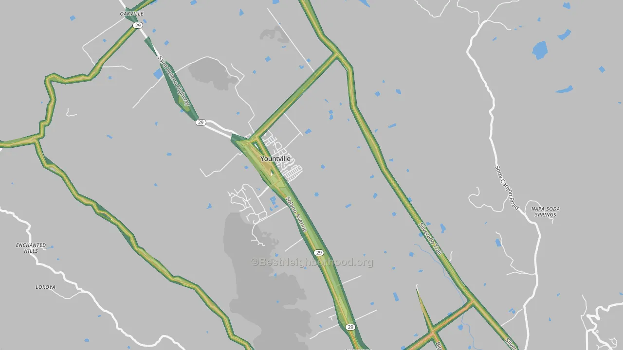 Yountville, CA Map of Noise Levels in Yountville