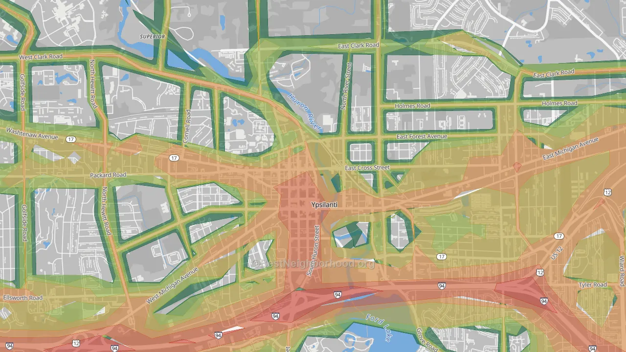 Ypsilanti Historic District, Ypsilanti, MI Map of Noise Levels in Ypsilanti Historic District