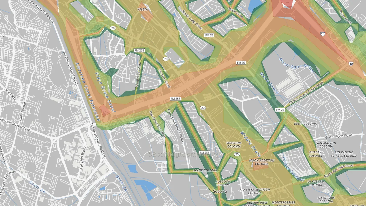 Ysleta Mission Valley, El Paso, TX Map of Noise Levels in Ysleta Mission Valley