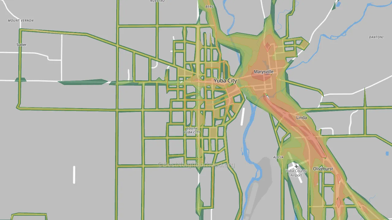 Yuba City, CA Map of Noise Levels in Yuba City