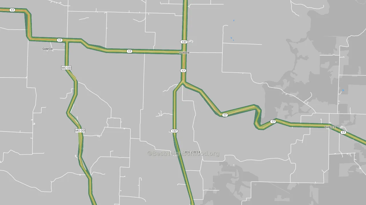 Yukon, MO Map of Noise Levels in Yukon