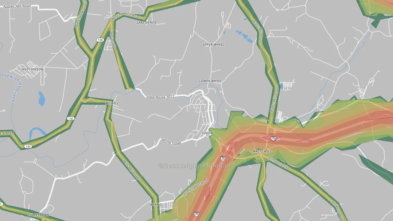 Yukon, PA Map of Noise Levels in Yukon
