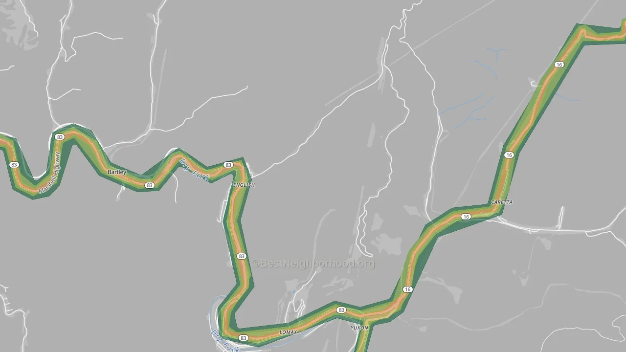 Yukon, WV Map of Noise Levels in Yukon