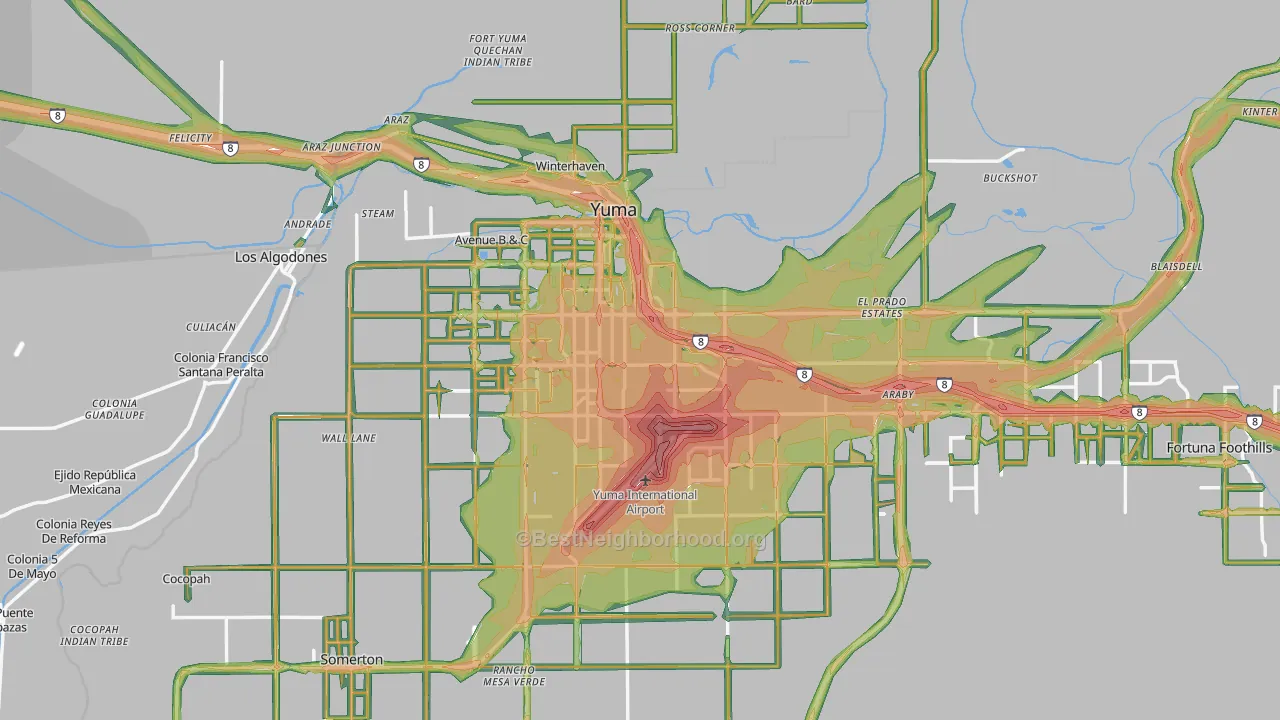 Yuma, AZ Map of Noise Levels in Yuma