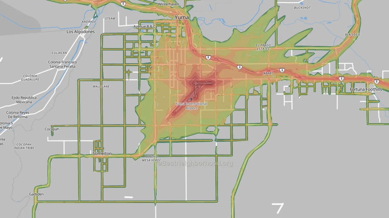 Yuma County, AZ Map of Noise Levels in Yuma County