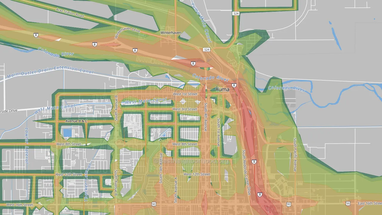 Yuma Townsite, Yuma, AZ Map of Noise Levels in Yuma Townsite
