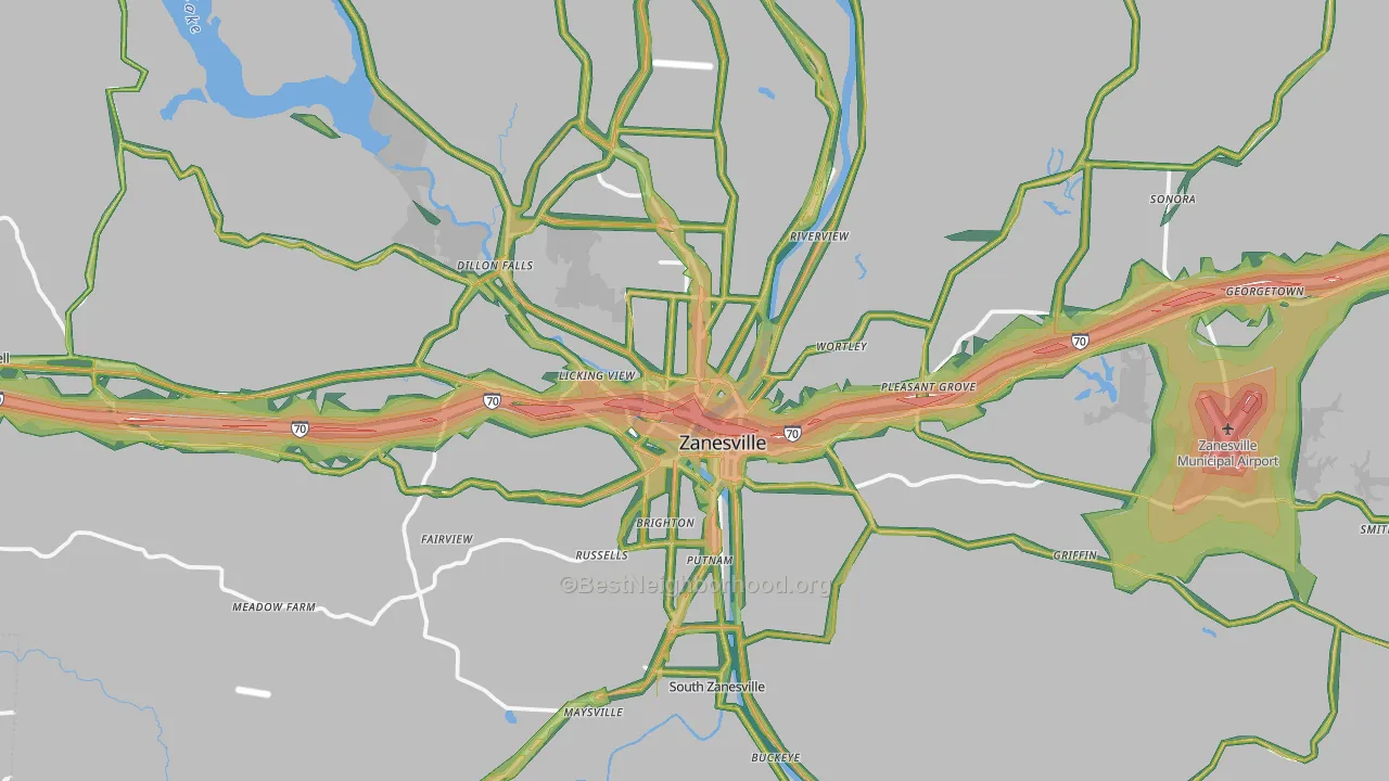 Zanesville, OH Map of Noise Levels in Zanesville