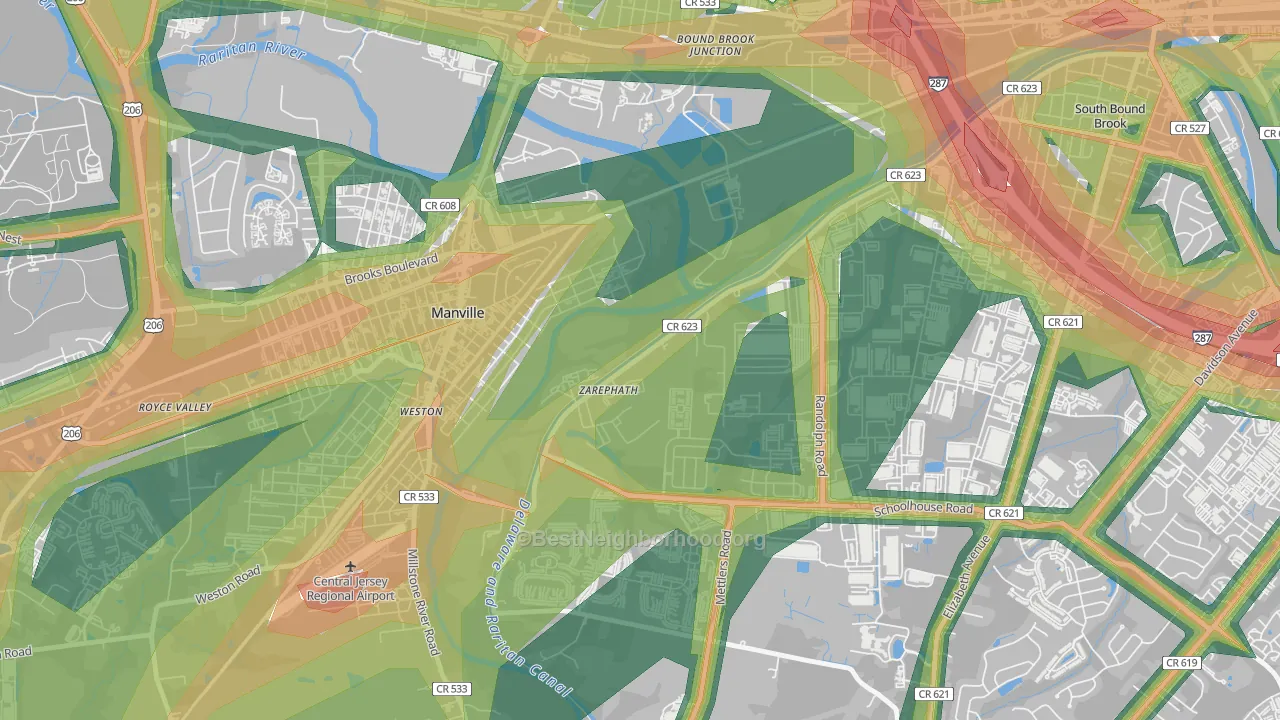 Zarephath, NJ Map of Noise Levels in Zarephath