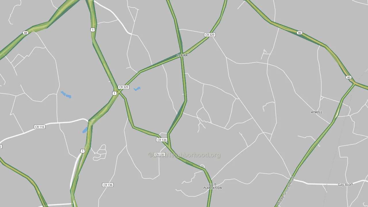 Zebina, GA Map of Noise Levels in Zebina