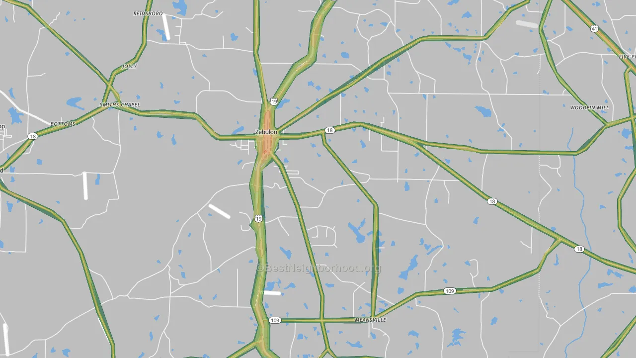 Zebulon, GA Map of Noise Levels in Zebulon