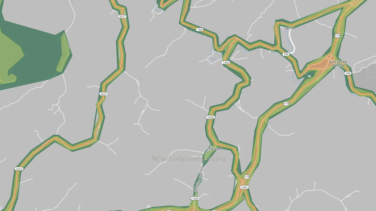 Zebulon, KY Map of Noise Levels in Zebulon