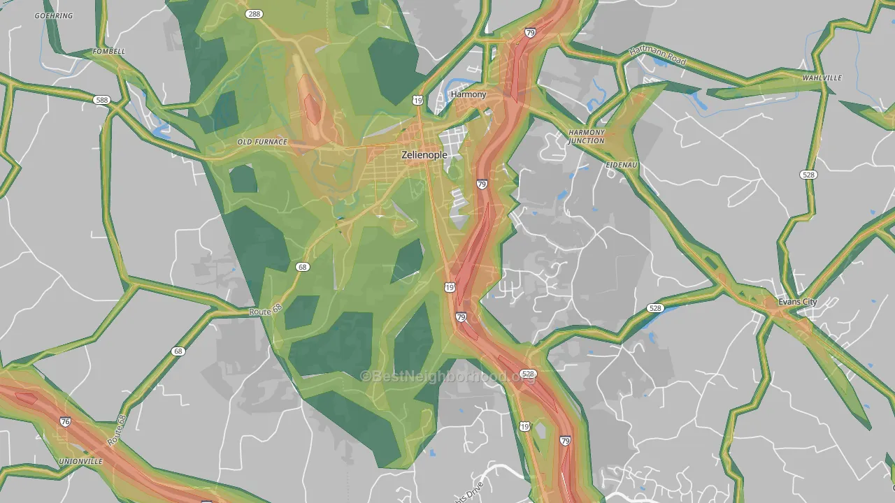 Zelienople, PA Map of Noise Levels in Zelienople