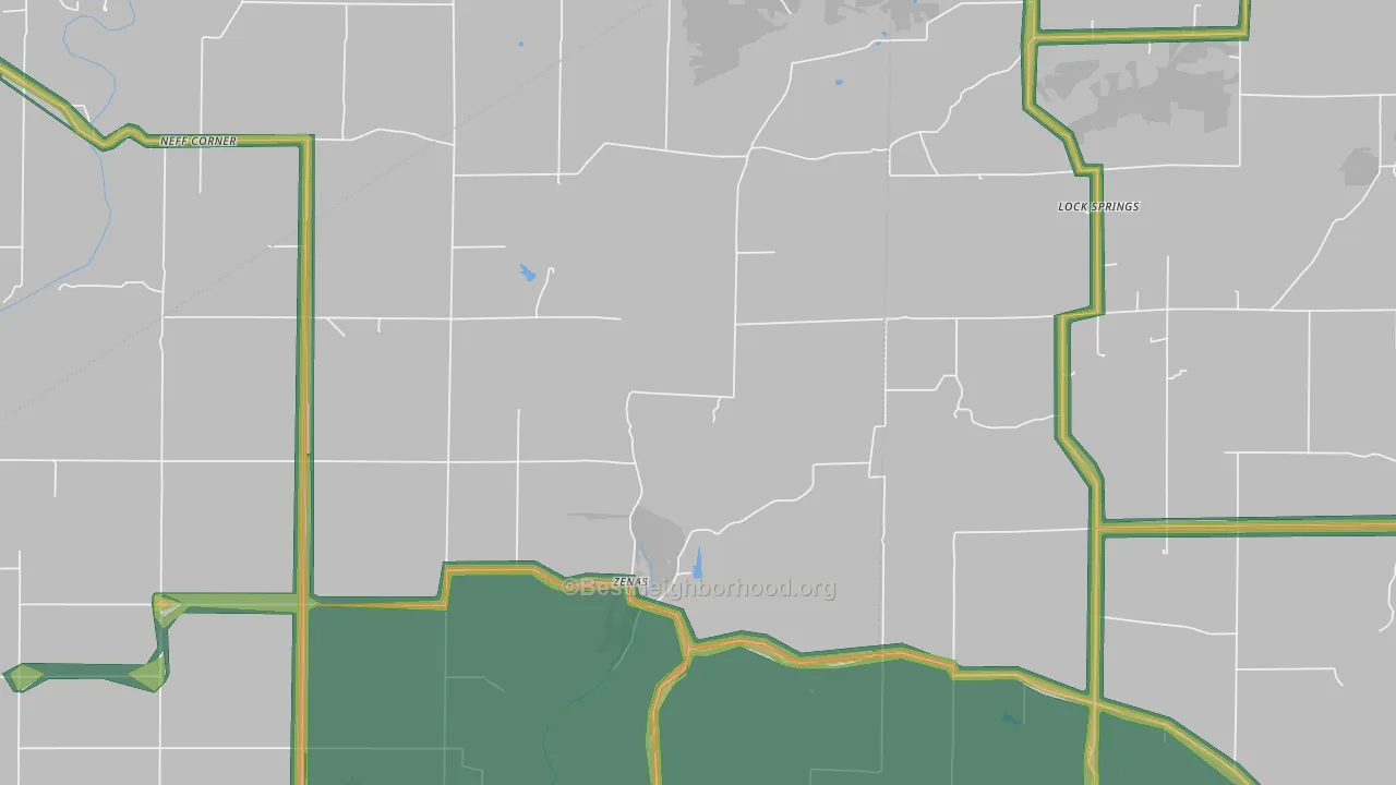 Zenas, IN Map of Noise Levels in Zenas