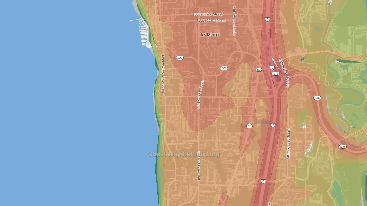 Zenith, Des Moines, WA Map of Noise Levels in Zenith