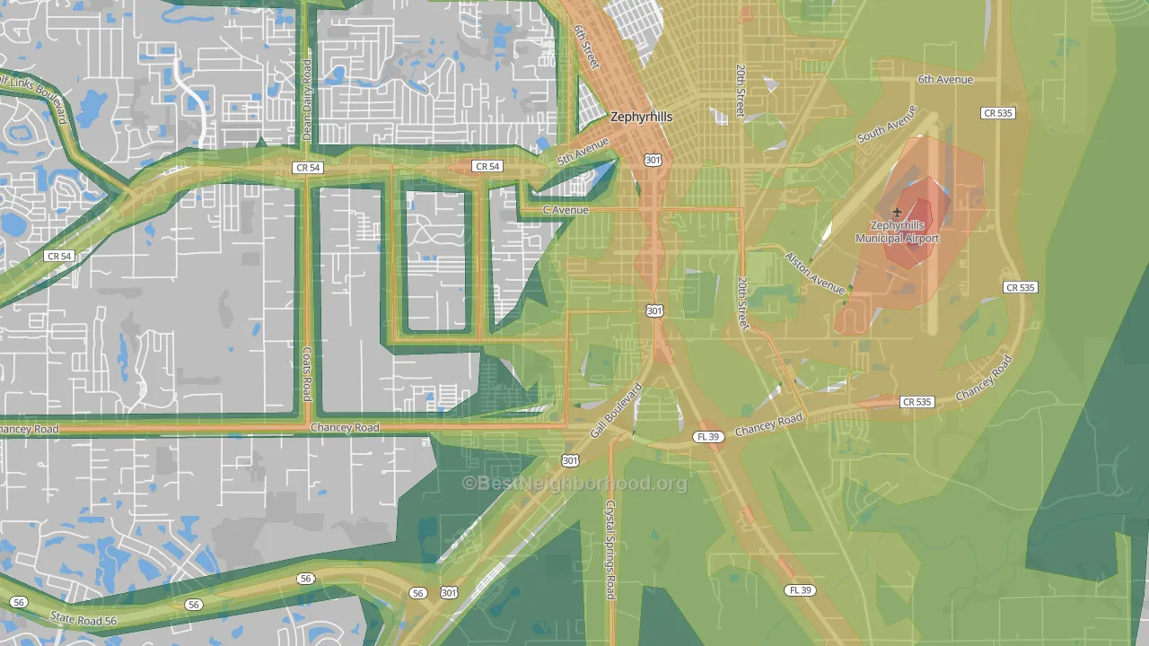 Zephyrhills South, FL Map of Noise Levels in Zephyrhills South