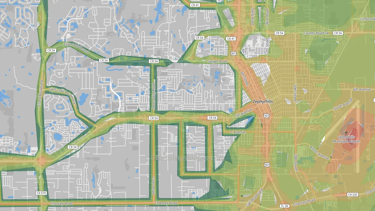 Zephyrhills West, FL Map of Noise Levels in Zephyrhills West