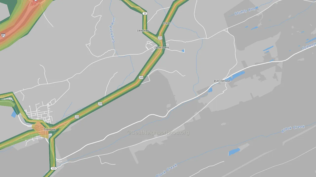 Zerbe, PA Map of Noise Levels in Zerbe