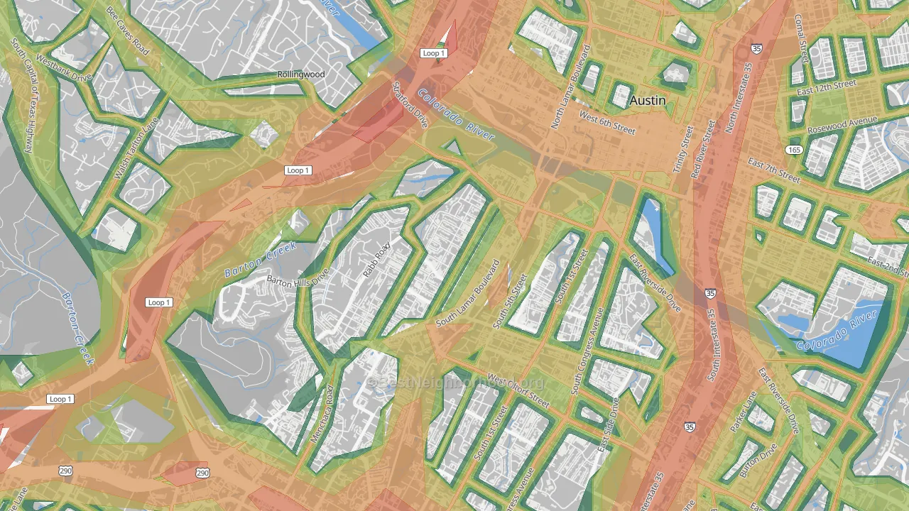 Zilker, Austin, TX Map of Noise Levels in Zilker