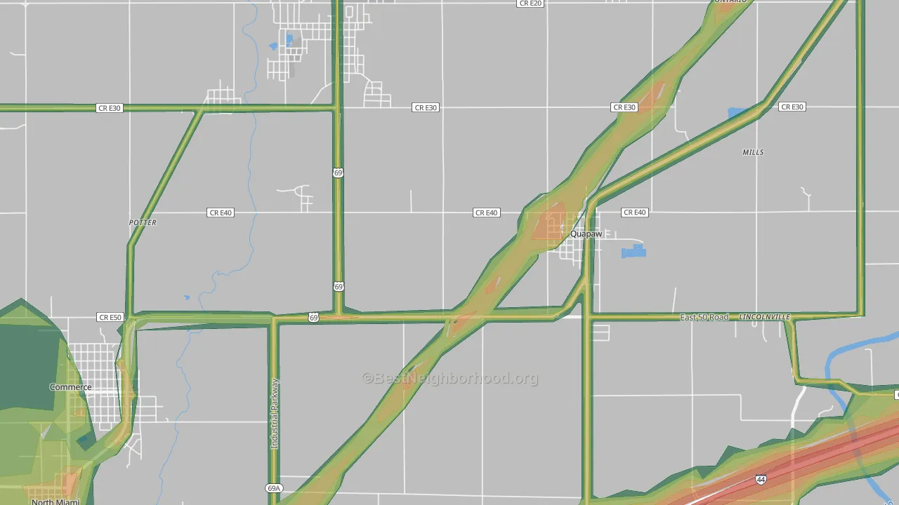 Zincville, OK Map of Noise Levels in Zincville