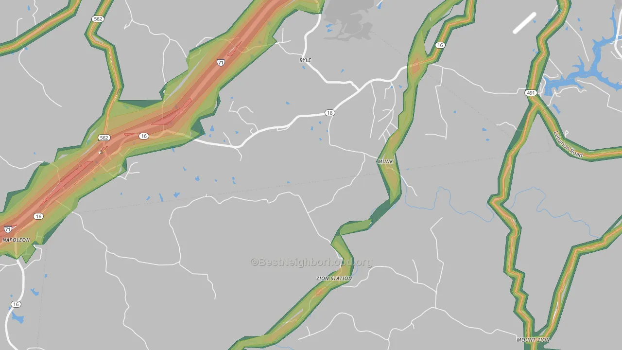 Zion Station, KY Map of Noise Levels in Zion Station
