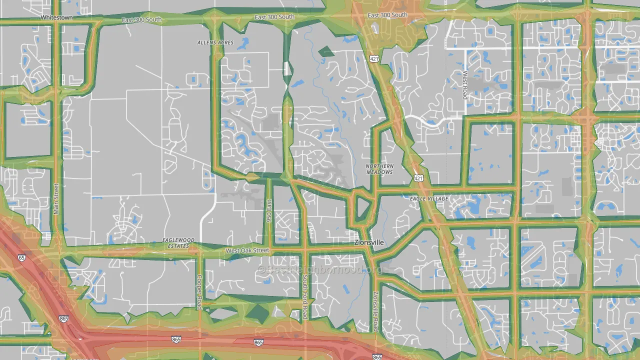 Zionsville, IN Map of Noise Levels in Zionsville