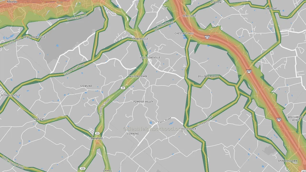 Zionsville, PA Map of Noise Levels in Zionsville