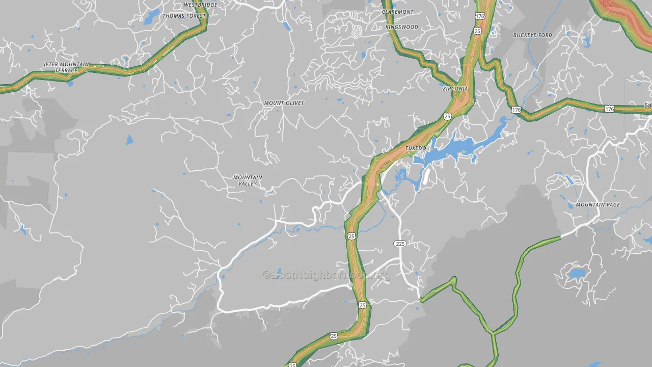 Zirconia, NC Map of Noise Levels in Zirconia