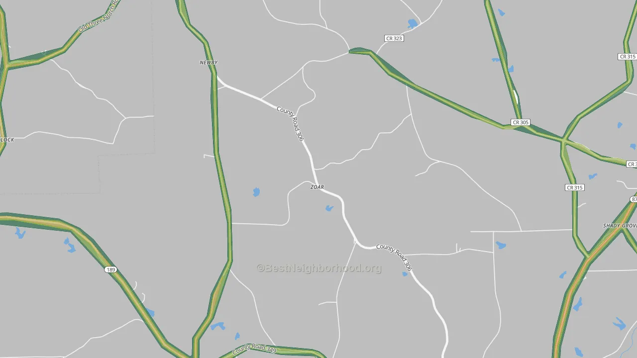 Zoar, AL Map of Noise Levels in Zoar
