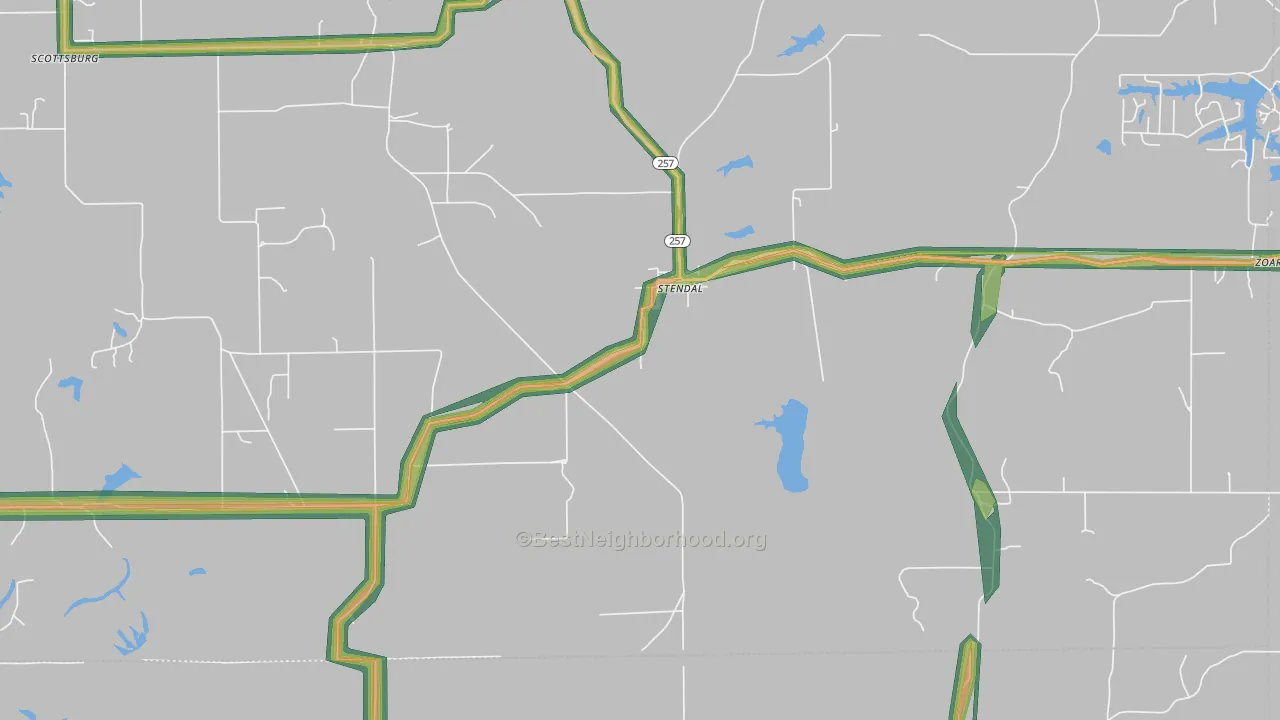 Zoar, IN Map of Noise Levels in Zoar