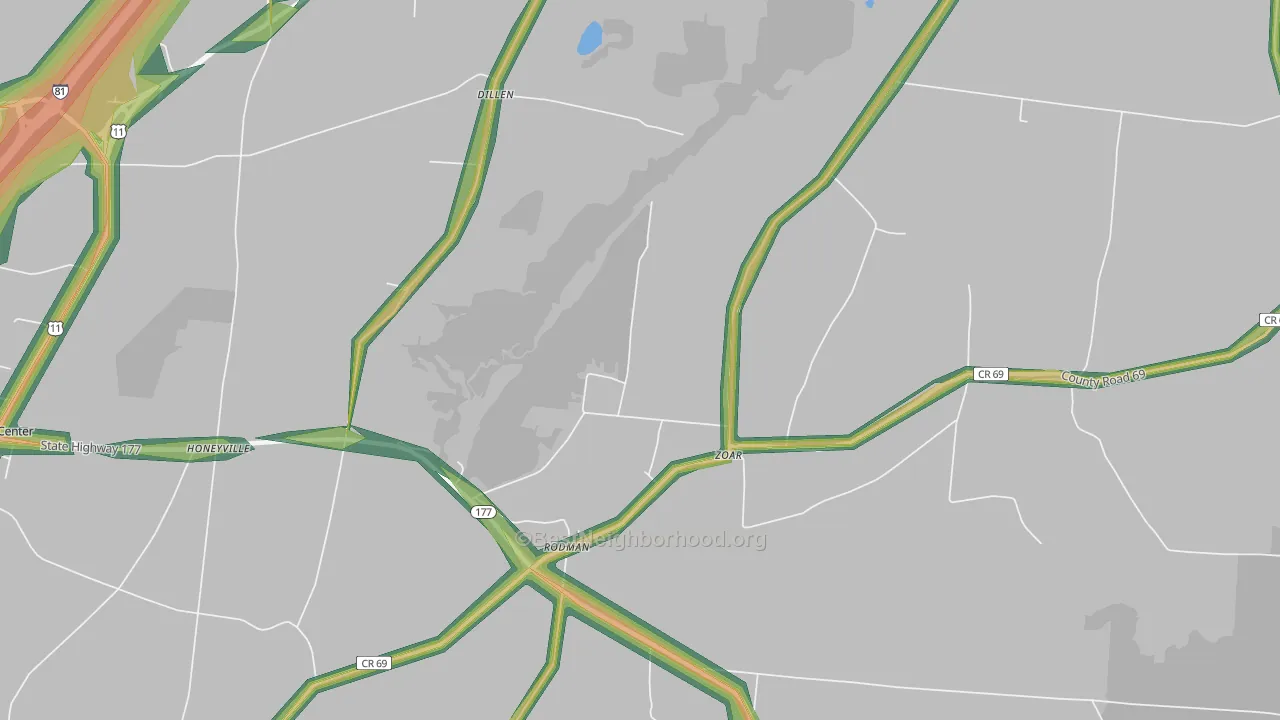 Zoar, NY Map of Noise Levels in Zoar