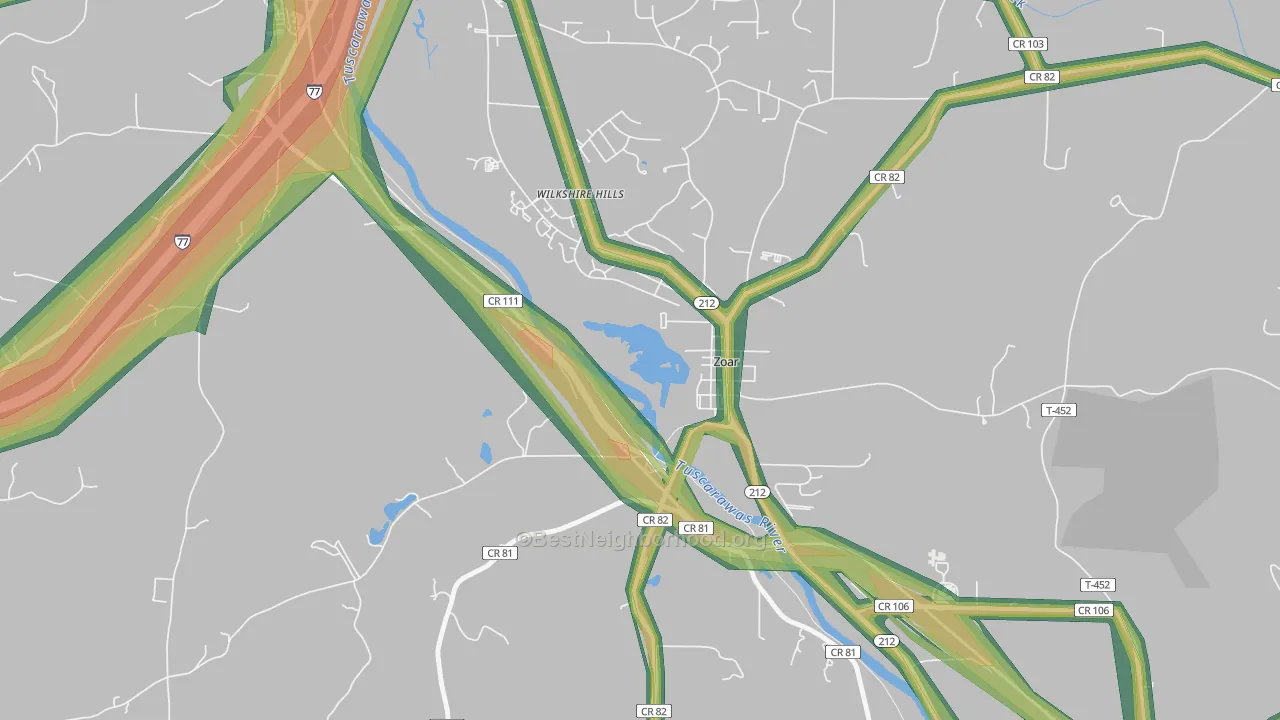 Zoar, OH Map of Noise Levels in Zoar