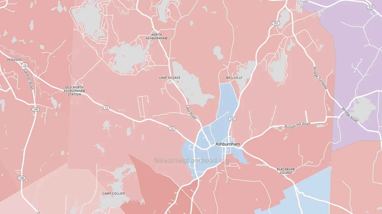 01430, MA block-group political-lean map