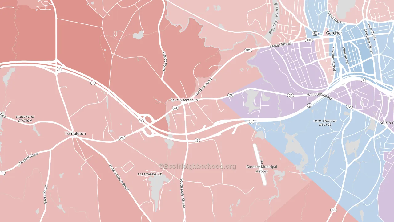 01438, MA block-group political-lean map