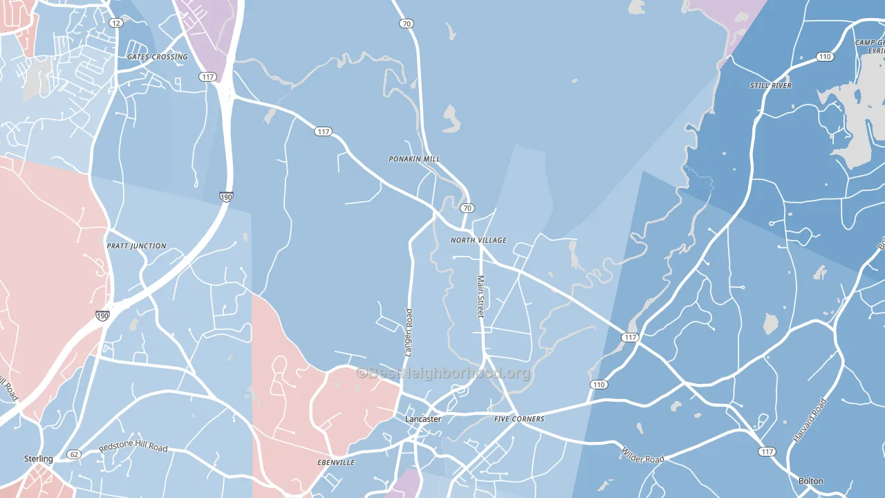 01523, MA block-group political-lean map