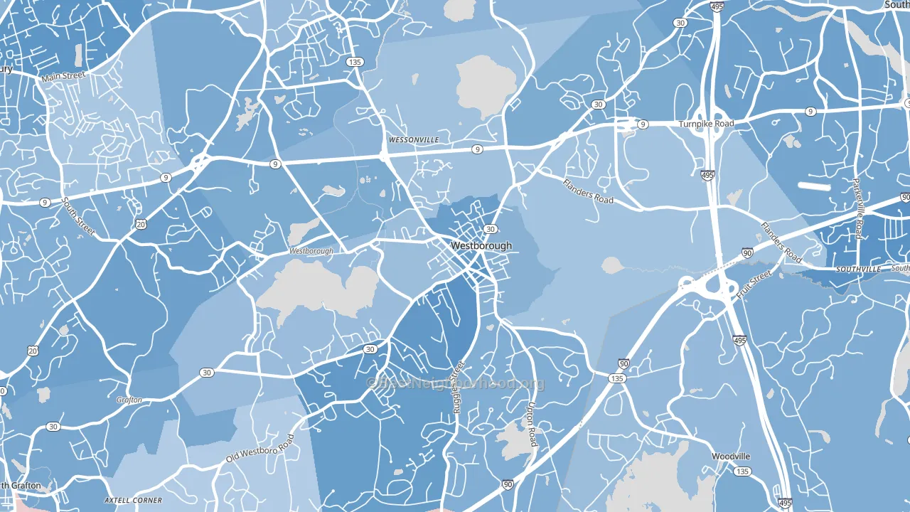 01581, MA block-group political-lean map