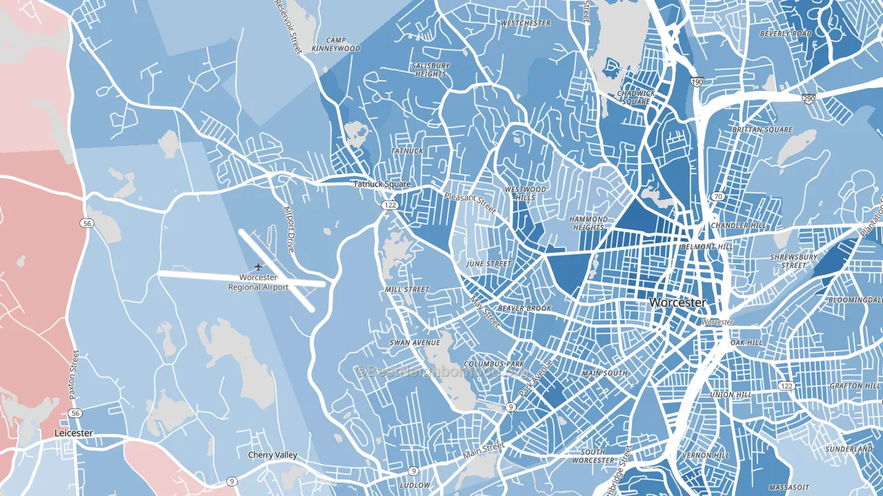 01602, MA block-group political-lean map