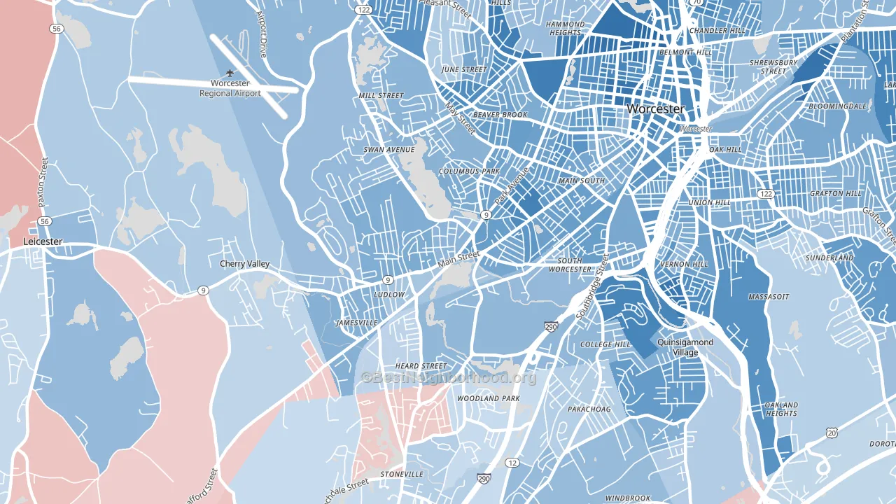 01603, MA block-group political-lean map