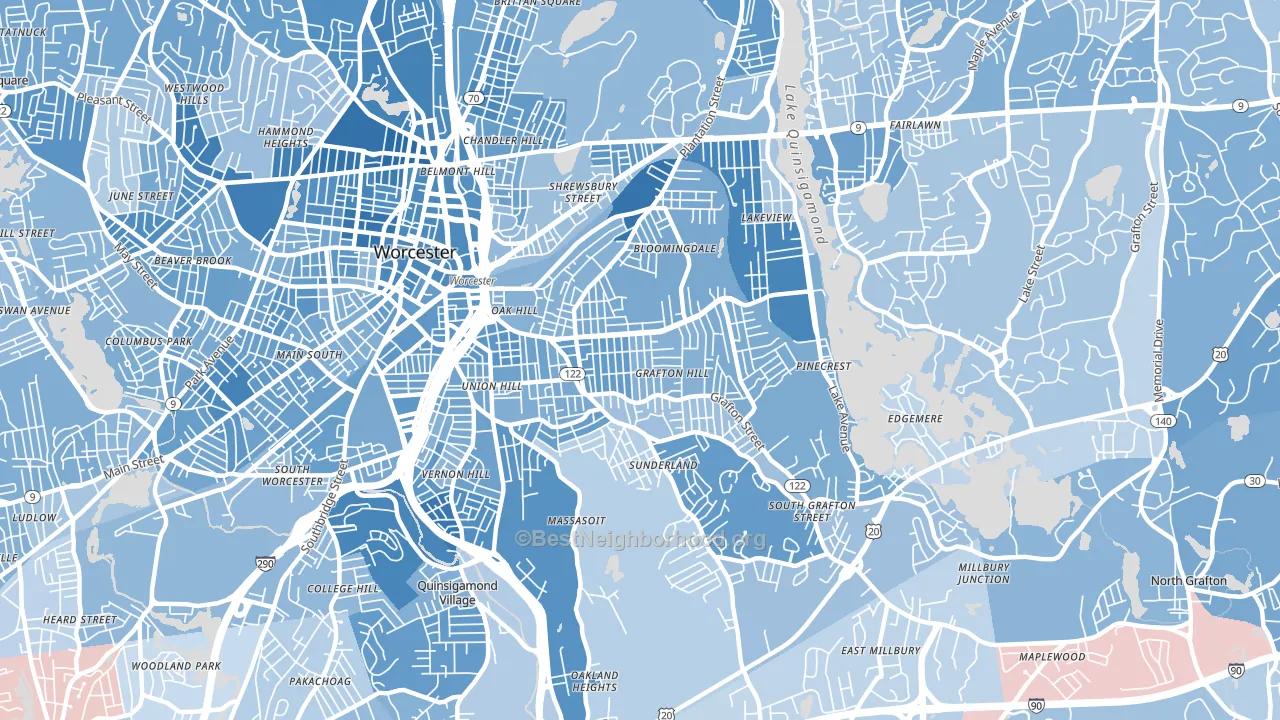 01604, MA block-group political-lean map