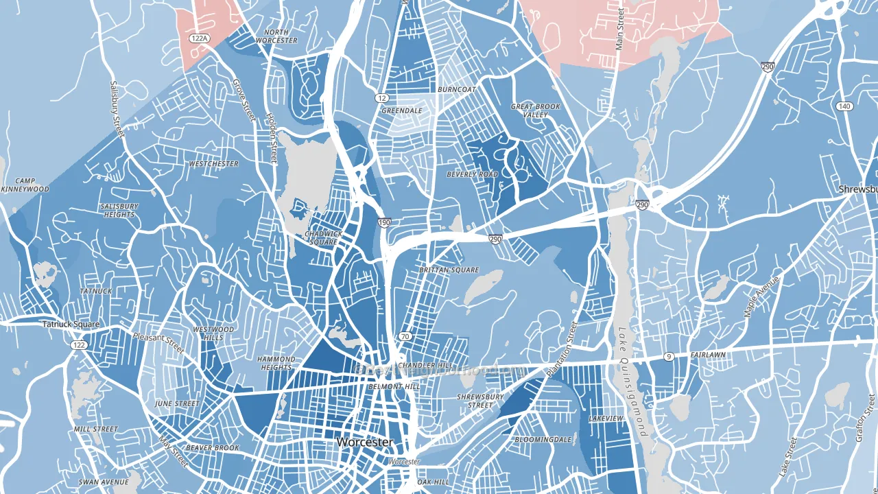 01605, MA block-group political-lean map
