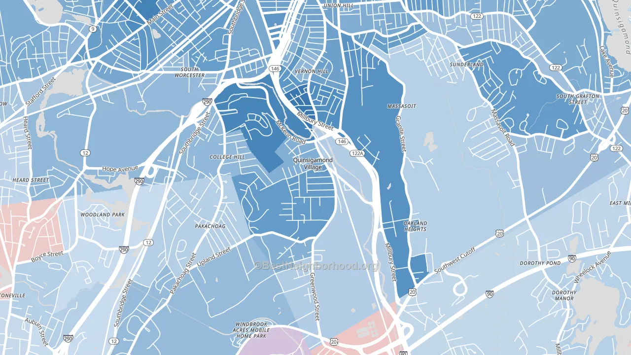 01607, MA block-group political-lean map