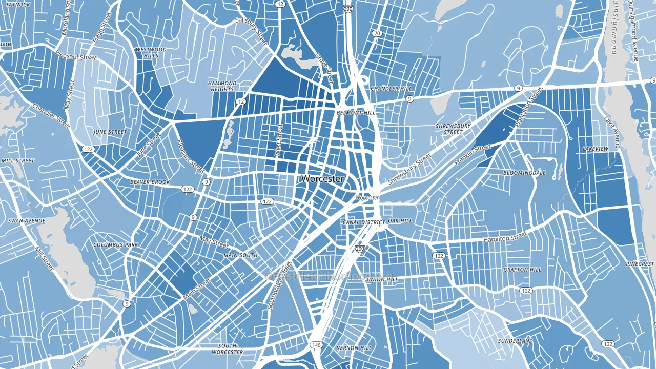01608, MA block-group political-lean map