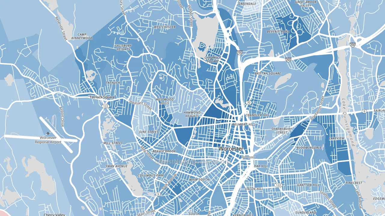 01609, MA block-group political-lean map