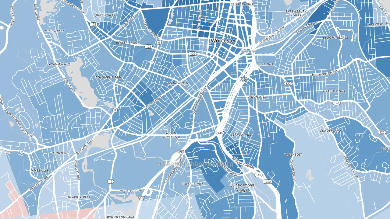 01610, MA block-group political-lean map