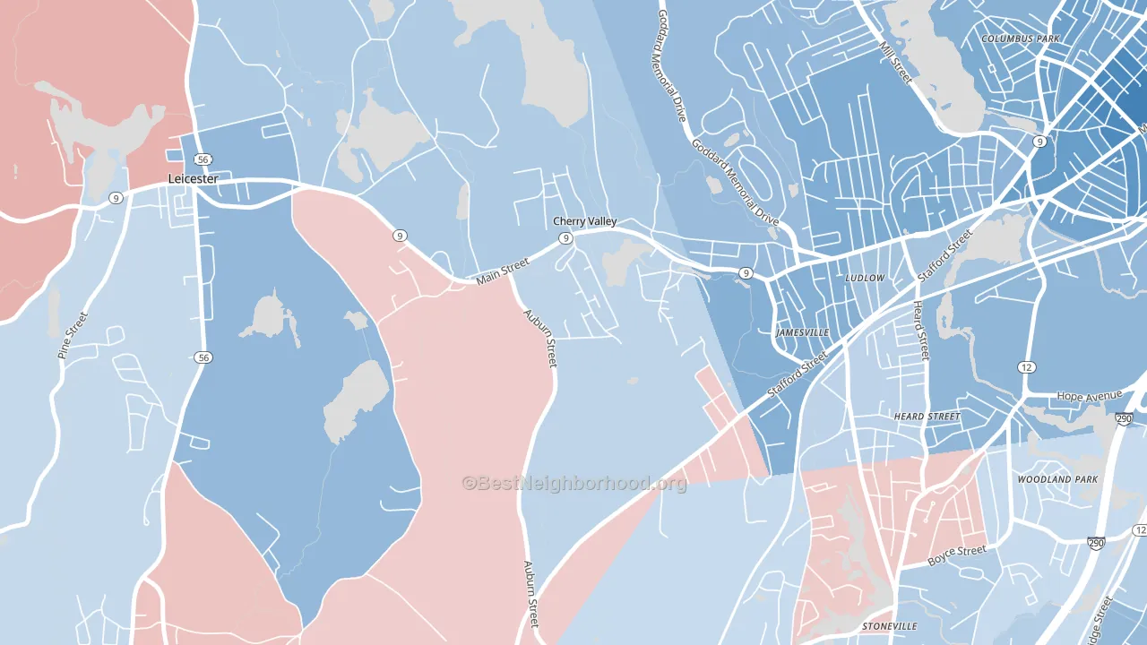 01611, MA block-group political-lean map