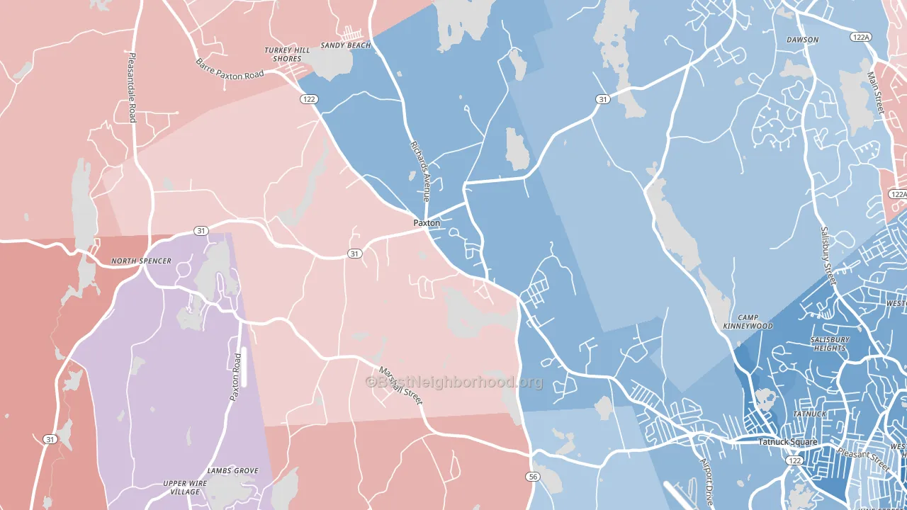 01612, MA block-group political-lean map