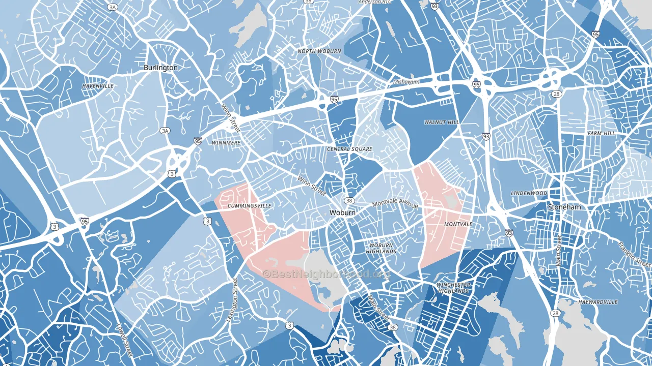 01801, MA block-group political-lean map