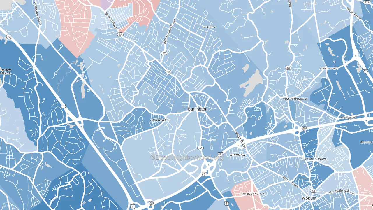 01803, MA block-group political-lean map